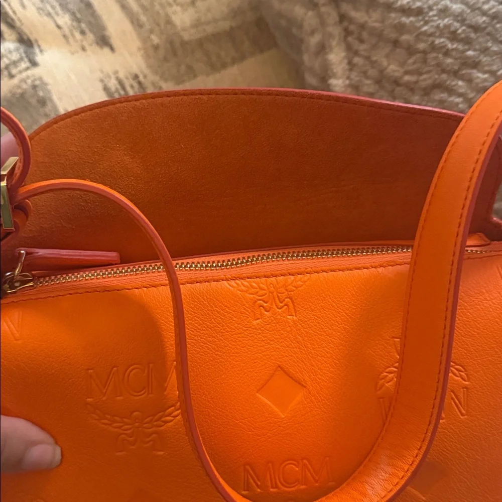 MCM Orange Leather Women's Bag midsized luxury high end statement‎ piece upscale
